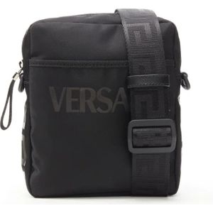 Versace Pre-owned, Pre-owned, Dames, Zwart, ONE Size, Nylon, Pre-owned Nylon shoulder-bags