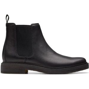 Clarks, Schoenen, Heren, Zwart, 47 EU, Leer, Zwarte Leren Enkellaars - Heren