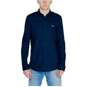 Tommy Hilfiger, Overhemden, Heren, Blauw, L, Katoen, Blauwe Klassieke Kraag Shirt Knoopsluiting