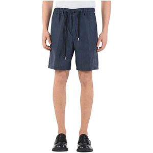 Mauro Grifoni, Korte broeken, Heren, Blauw, L, Linnen, Casual Shorts