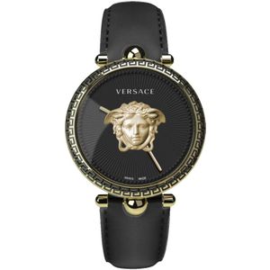 Versace, Palazzo Empire Leren Horloge Zwart, Dames, Maat:ONE Size
