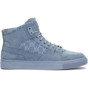 Kazar, Schoenen, Heren, Blauw, 44 EU, Leer, Blauwe hoge sneakers versierd met monogrammen