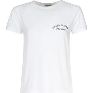 Dondup, Tops, Dames, Wit, S, Katoen, Witte Katoenen T-shirt Ronde Kraag Korte Mouwen