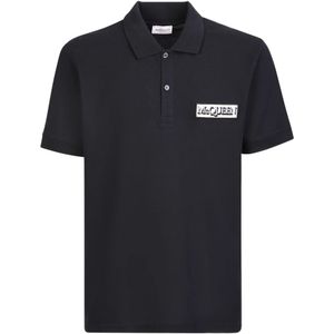 Alexander McQueen, Tops, Heren, Zwart, M, Katoen, Zwart Logo Patch Polo Shirt