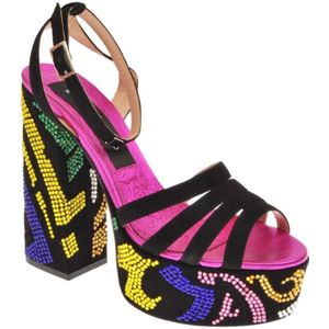 John Richmond, Schoenen, Dames, Zwart, 37 EU, Leer, Multicolor Plateau Chunky Hak Sandalen