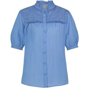 Fabienne Chapot, Blouse met pofmouwen en ruchedetail Blauw, Dames, Maat:2XL