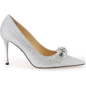 Mach & Mach, Schoenen, Dames, Grijs, 40 EU, Glitterende pumps met kristallen strikken