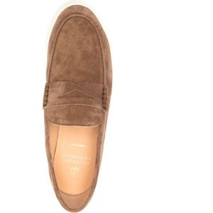 Brunello Cucinelli, Schoenen, Heren, Bruin, 43 EU, Suède, Dierenprint Ronde Neus Penny Loafers