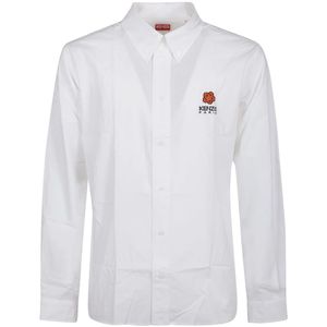 Kenzo, Overhemden, Heren, Wit, 2Xl, Bloemen Crest Casual Shirt