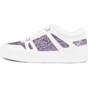 Jimmy Choo, Schoenen, Dames, Veelkleurig, 37 EU, Leer, Witte/Roze Violet Glitter Sneakers