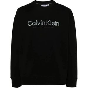 Calvin Klein, Sweatshirts & Hoodies, Heren, Zwart, L, Zwart Verspreid Logo Sweatshirt