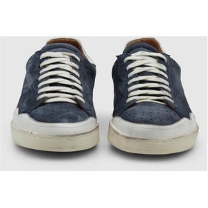 Elia Maurizi, Schoenen, Heren, Blauw, 41 EU, Leer, Blauwe Leren Sneaker met Geperforeerde Neus