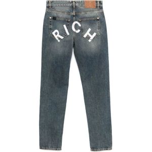 John Richmond, Jeans, Heren, Blauw, W35, Denim, Blauwe Denim Jeans Straight Leg