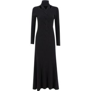 Fabiana Filippi, Kleedjes, Dames, Zwart, M, Elegante Geribbelde Maxi Jurk