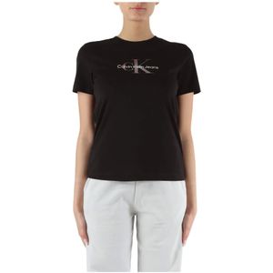 Calvin Klein Jeans, Tops, Dames, Zwart, XS, Katoen, Katoenen Logo Print T-shirt