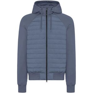 Duno, Jassen, Heren, Blauw, XL, Katoen, Hybride Hooded Puffer en Katoen Jersey