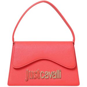 Just Cavalli, Tassen, Dames, Roze, ONE Size, Leer, Kleine Schoudertas Metalen Logo