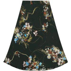 Munthe, Mooie Zijden Rok met Bloemenprint Zwart, Dames, Maat:S