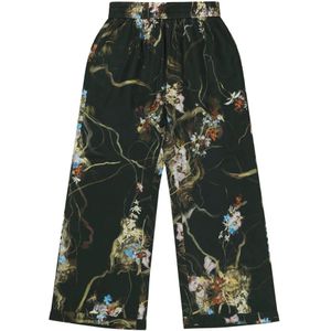 Munthe, Florale zijden broek met elastische tailleband Groen, Dames, Maat:XL