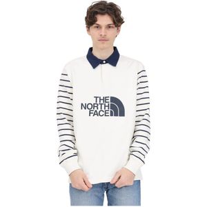The North Face, Heren wit T-shirt met blauwe logo print Wit, Heren, Maat:S