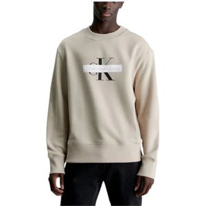 Calvin Klein, Sweatshirts & Hoodies, Heren, Beige, XS, Katoen, Stencil Crew Sweatshirt