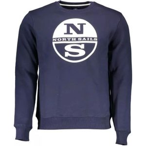 North Sails, Sweatshirts & Hoodies, Heren, Blauw, 2Xl, Katoen, Blauwe Bedrukte Trui met Ronde Hals