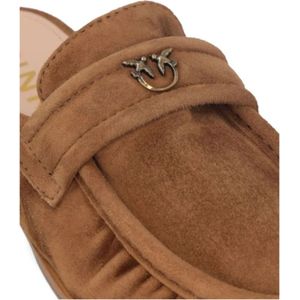 Pinko, Schoenen, Dames, Bruin, 40 EU, Suède, Suede Logo Mules Sandalen