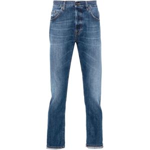 Dondup, Blauwe Denim Straight Leg Jeans Blauw, Heren, Maat:W32