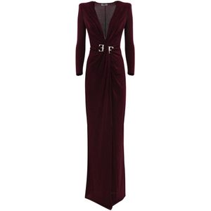 Elisabetta Franchi, Kleedjes, Dames, Rood, S, Polyester, Lange Rode Jurk met Logo Accessoire