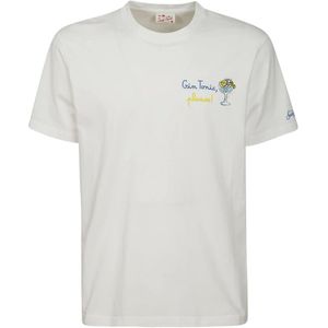 MC2 Saint Barth, Tops, Heren, Wit, S, Katoen, Wit Katoen Korte Mouw Borstprint T-Shirt