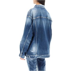 Dsquared2, Jassen, Dames, Blauw, XS, Denim, Oversized Spijkerjasje in Vernietigde Denim