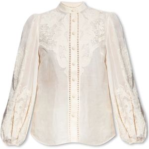 Zimmermann, Blouses & Shirts, Dames, Beige, M, Linnen, Linnen overhemd met opstaande kraag