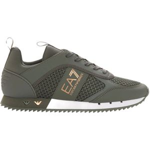 Emporio Armani Ea7, Schoenen, Heren, Groen, 44 EU, Polyester, Logo Sneakers met Verwijderbare Binnenzool