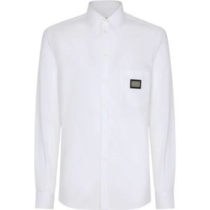 Dolce & Gabbana, Overhemden, Heren, Wit, L, Katoen, Witte shirts met metalen logo
