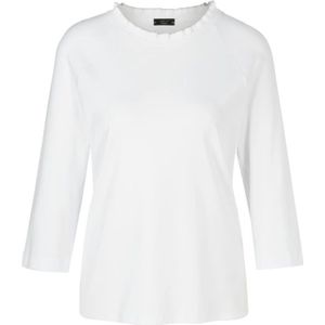 Marc Cain, Blouses & Shirts, Dames, Wit, S, Katoen, Gebreide kraag T-shirt met ruches en lurex