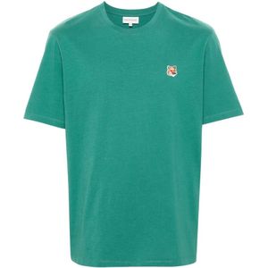 Maison Kitsuné, Tops, Heren, Groen, XL, Vos Patch T-shirt