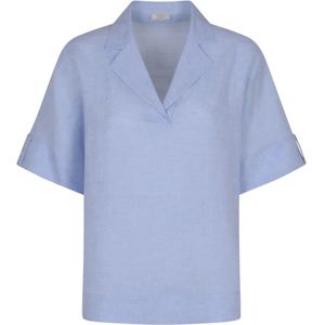 Peserico, Blouses & Shirts, Dames, Blauw, L, Linnen, Blauwe Dames Overhemd