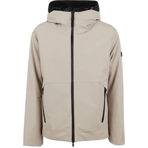 Peuterey, Jassen, Heren, Beige, M, Beige Soft Shell Korte Jas met Vaste Capuchon