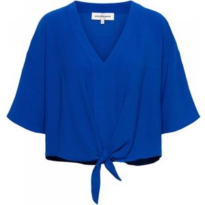 &Co Woman, Blouses & Shirts, Dames, Blauw, XL, Polyester, Kobalt Top met Korte Mouwen