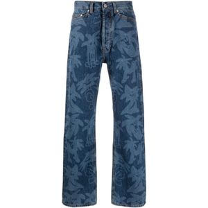 Palm Angels, Jeans, Heren, Blauw, W31, Katoen, Palmboomprint Jeans