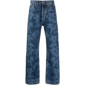 Palm Angels, Palmboomprint Jeans Blauw, Heren, Maat:W31