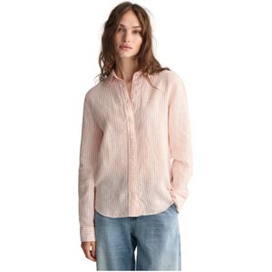 Gant, Blouses & Shirts, Dames, Roze, L, Linnen, Gestreept Linnen Overhemd Regular Fit