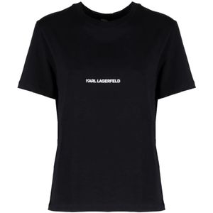 Karl Lagerfeld, Tops, unisex, Zwart, XL, Katoen, Zwart Logo Print T-Shirt