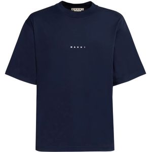 Marni, Biologisch katoenen T-shirt met ronde hals Blauw, Heren, Maat:M