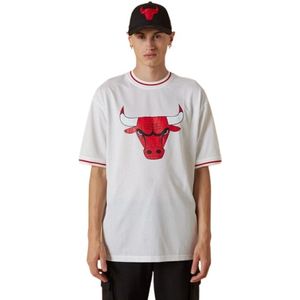 New Era, Korte mouw T-shirt Chicago Bulls Mesh Logo Wit, Heren, Maat:XS
