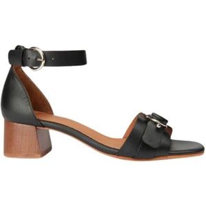 Anaki, Groene leren sandalen met vierkante hak Zwart, Dames, Maat:36 EU