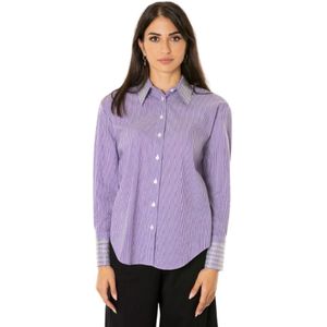 Jijil, Blouses & Shirts, Dames, Paars, S, Katoen, Gestreepte blouse met strass - Maten: 38, Kleuren: Paars/Wit