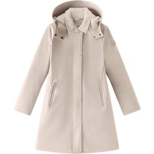 Woolrich, Jassen, Dames, Beige, M, Tech Softshell Bruine Trenchcoat