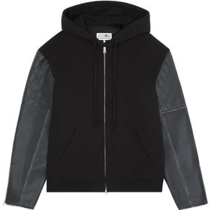 MM6 Maison Margiela, Sweatshirts & Hoodies, Heren, Zwart, L, Katoen, Zwarte rits hoodie