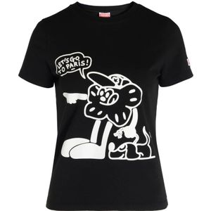Kenzo, Condemt Print Katoenen T-shirt Zwart, Dames, Maat:XS